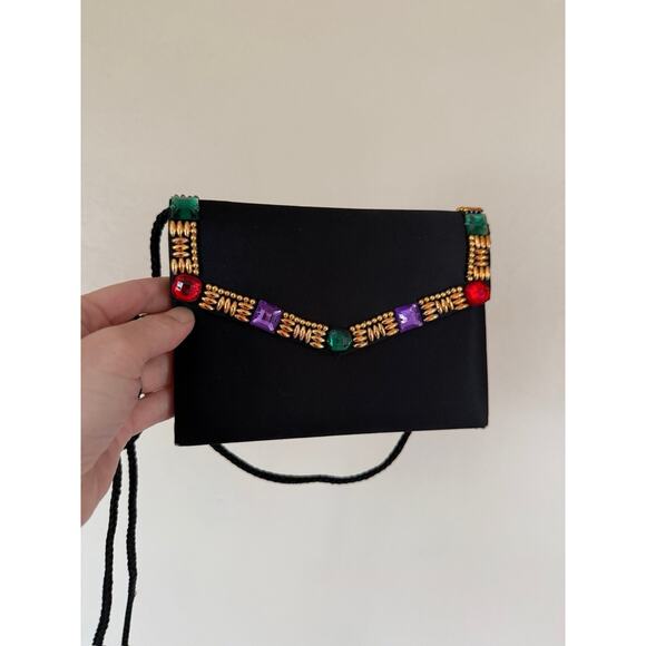 Vintage 1980s Glam Art Deco Witchy Beaded Structured Evening Purse Crossbody Bag - Picture 1 of 7